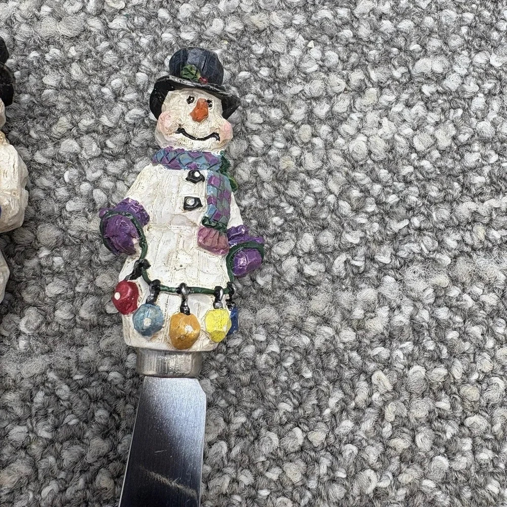 Snowman Cheese Butter Jam Spreaders In Festive Christmas Tree Holder Resin‎